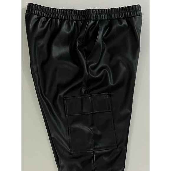 Steve Madden Womens Faux Leather Pull On Cargo Jogger Black Sz L Moto - Picture 8 of 12